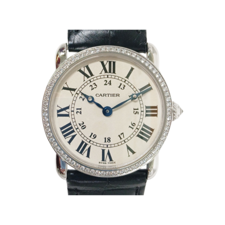 Cartier Ronde Louis Cartier White Gold Diamond Bezel Ivory Roman Dial WR000251
