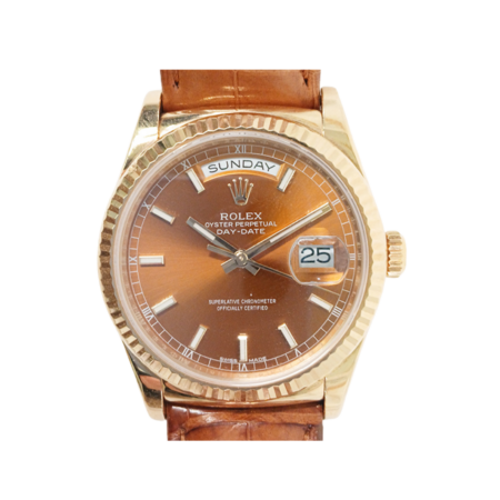 Rolex Day-Date 36 Yellow Gold Cognac Dial 118138