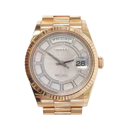 Rolex Day-Date 36 Rose Gold Carousel Pink MOP Diamond Dial 118235