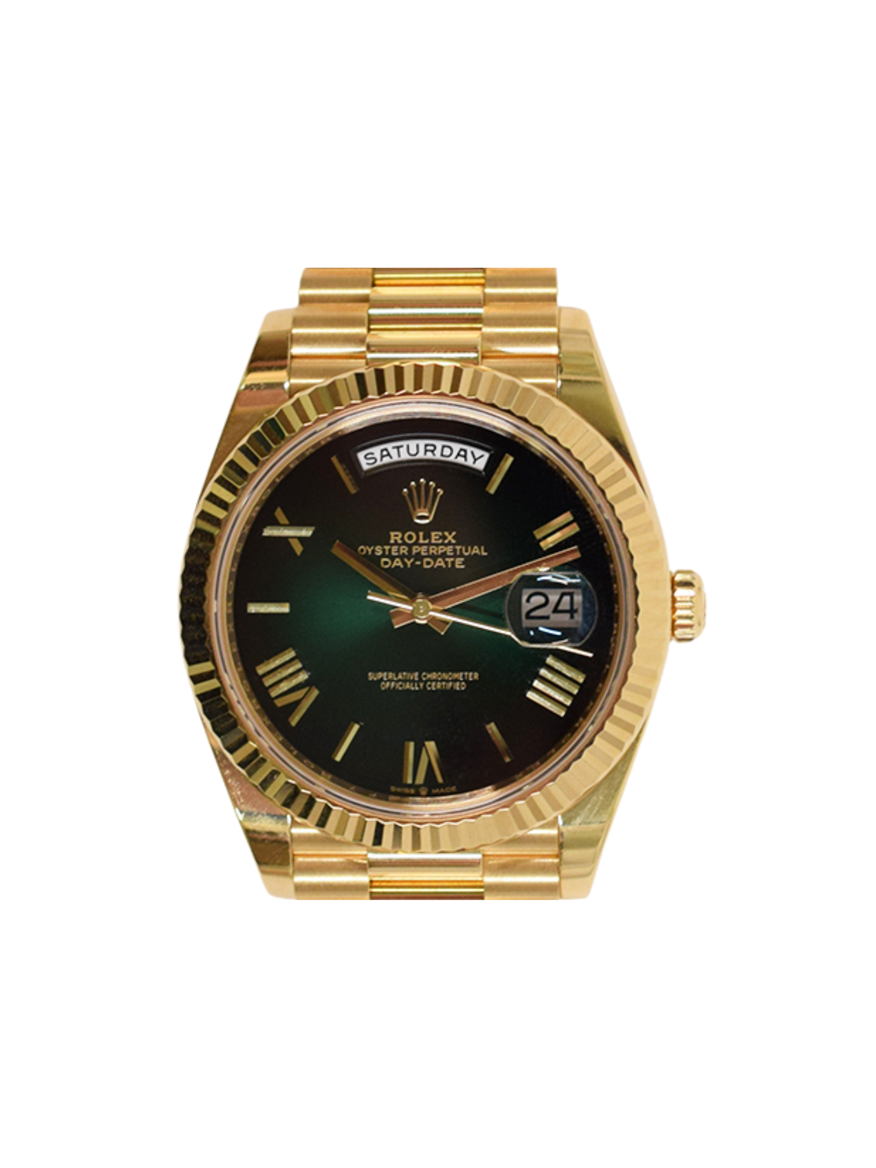 Rolex Day-Date 40 Yellow Gold Green Ombre Roman Dial 228238
