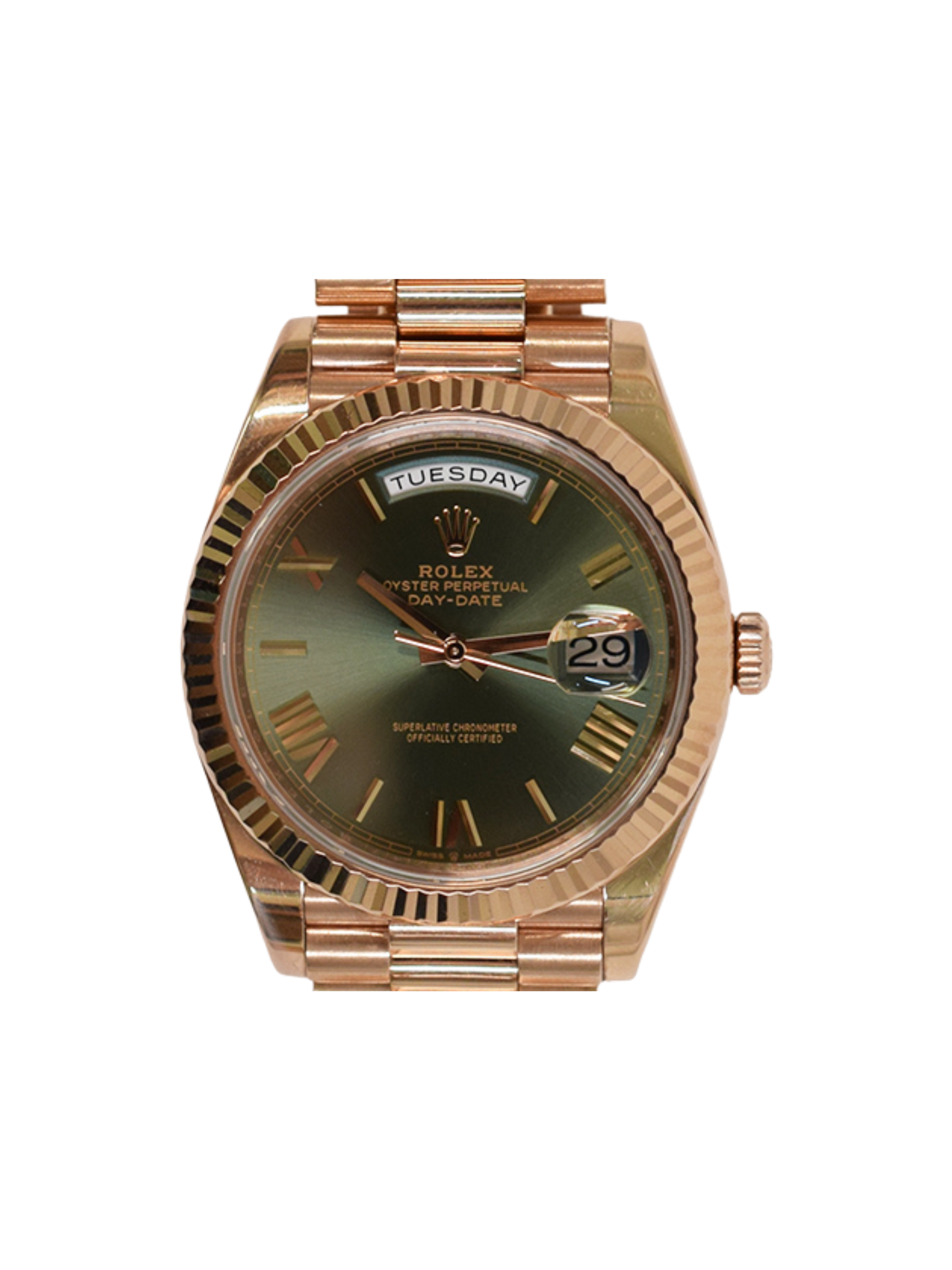 Rolex Day-Date 40 Rose Gold with Olive Green Roman Dial 228235