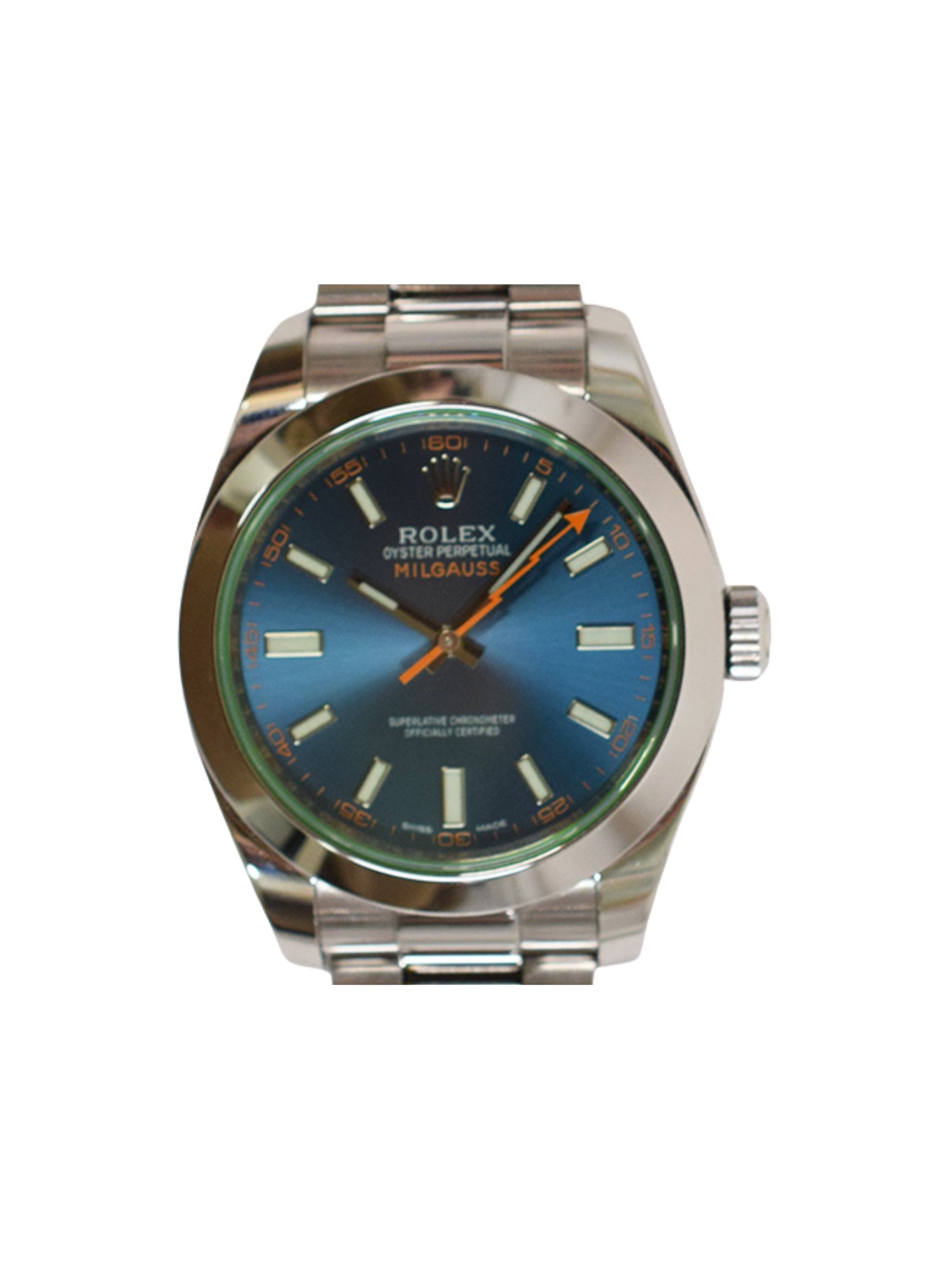 Rolex Milgauss Stainless Steel Green Crystal Blue Dial 116400GV