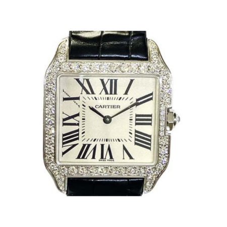 Cartier Santos Dumont Diamond Bezel White Gold White Roman Dial WH100251