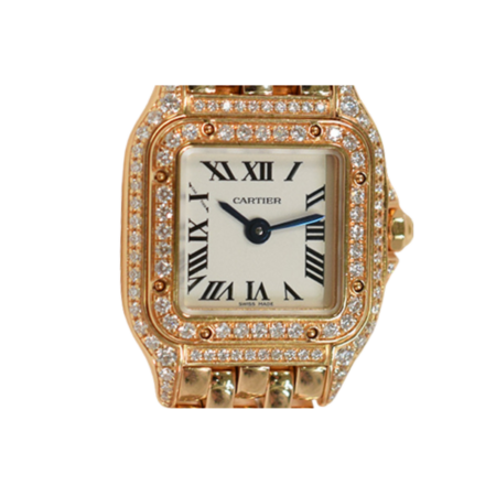 Cartier Panthère Mini Diamonds Diamond Bezel Rose Gold White Roman Dial WJPN0013