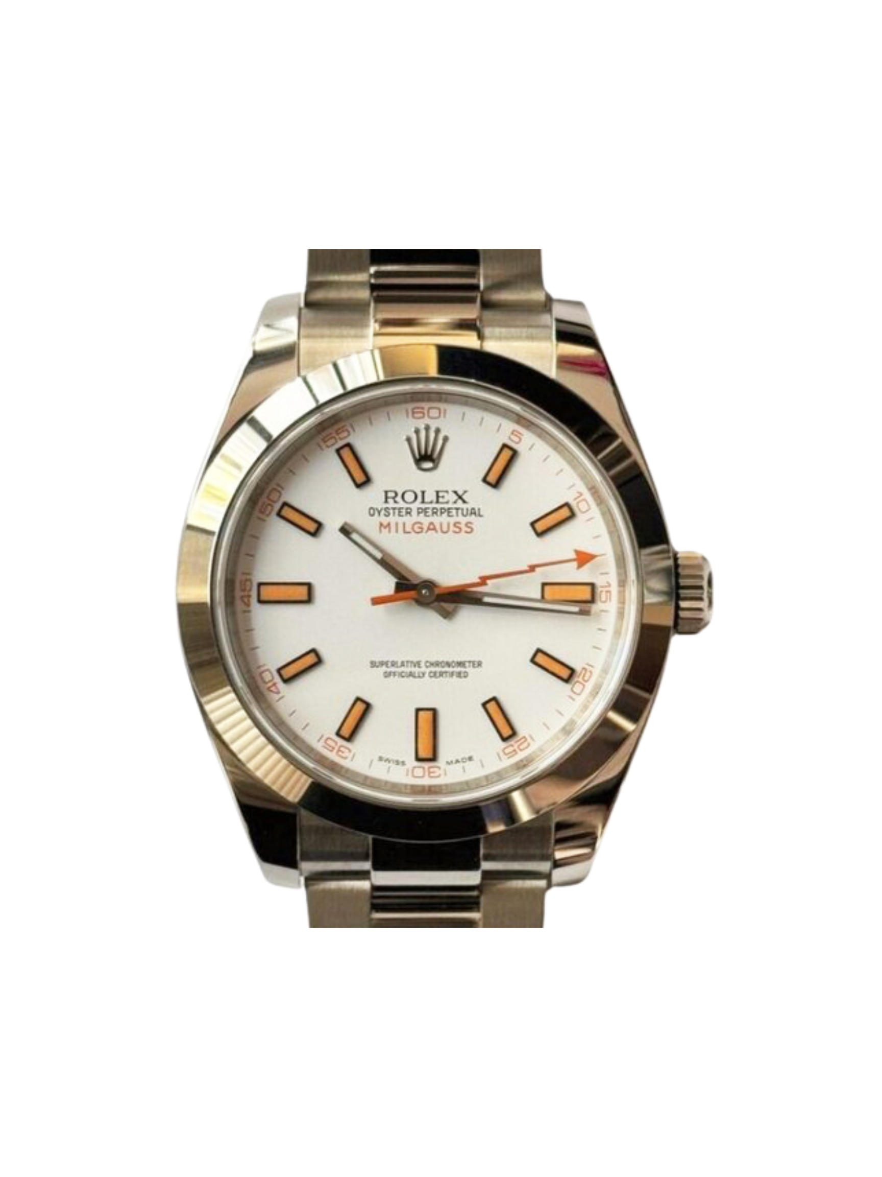 Rolex Milgauss Green Crystal Stainless Steel White Dial 116400