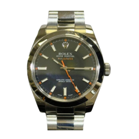 Rolex Milgauss Stainless Steel Green Crystal Black Stick Dial 116400
