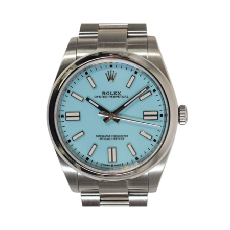 Rolex Oyster Perpetual 41 Stainless Steel Turquoise Stick Dial 124300