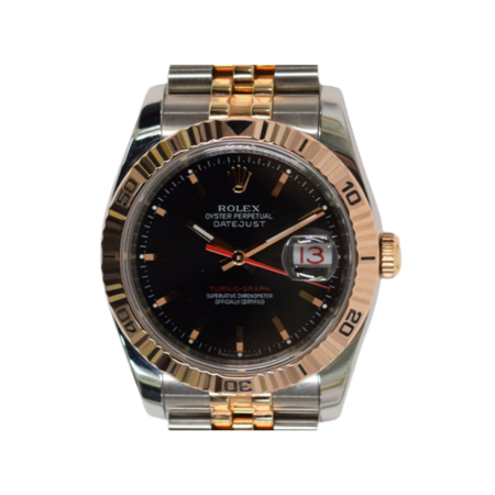 Rolex Datejust Turn-O-Graph Rose Gold/Stainless Steel Black Dial 116261