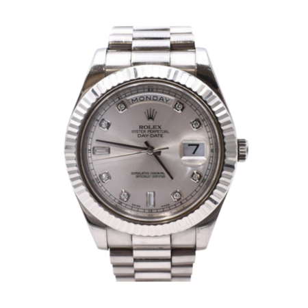 Rolex Day-Date II White Gold Silver Diamond Dial 218239