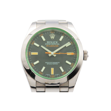 Rolex Milgauss Green Crystal Stainless Steel Black Dial 116400GV