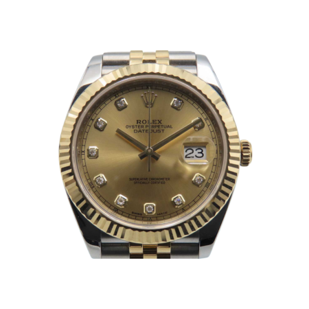 Rolex Datejust 41 Stainless Steel Yellow Gold Champagne Diamond Dial 126333G