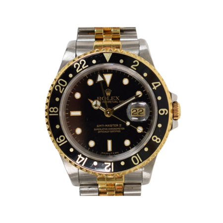 Rolex GMT-Master II Stainless Steel and Yellow Gold Black Dial 16713