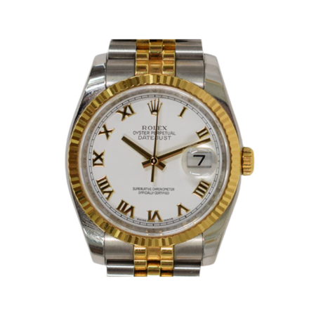 Rolex Datejust 36 Stainless Steel and Yellow Gold White Roman Dial 116233