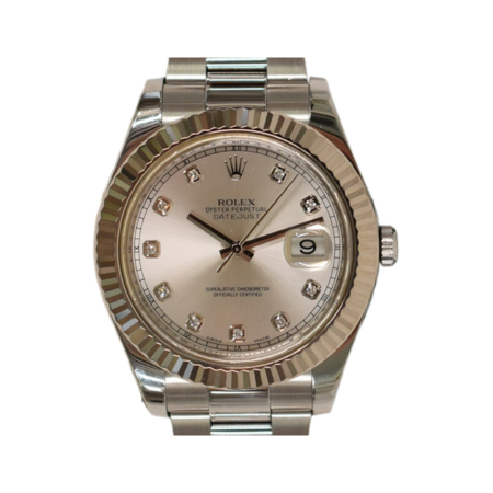 Rolex Datejust II Stainless Steel and White Gold Silver Diamond Dial 116334G
