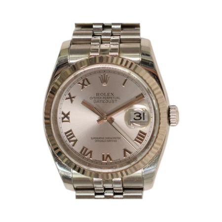 Rolex Datejust 36 Stainless Steel and White Gold Silver Roman Dial 116234
