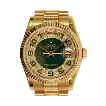 Rolex Day-Date Yellow Gold Pave Diamond Myriad Arabic Dial 118238