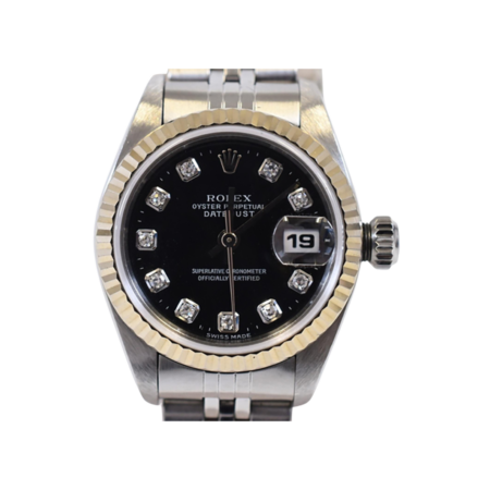 Rolex Lady-Datejust Stainless Steel and White Gold Black Diamond Dial 69174G