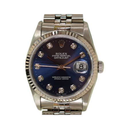 Rolex Datejust 36 Stainless Steel and White Gold Blue Diamond Dial 16234G