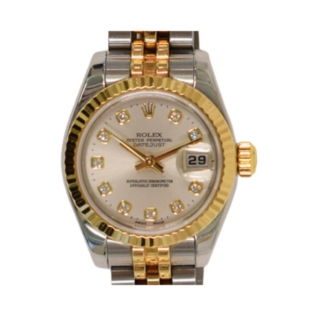 Rolex Lady-Datejust 26 Stainless Steel and Yellow Gold Silver Diamond Dial 179173G