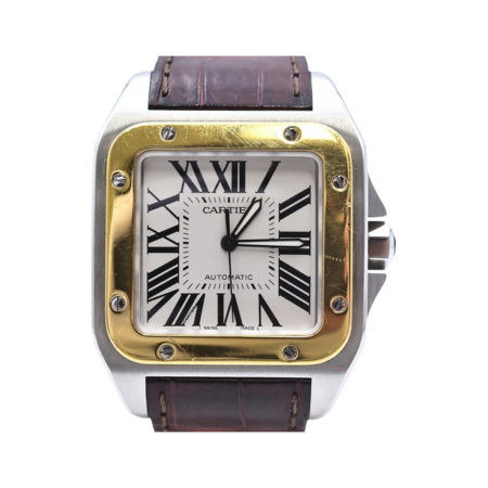Cartier Santos 100 Stainless Steel and Yellow Gold Silver Roman Dial W20072X7
