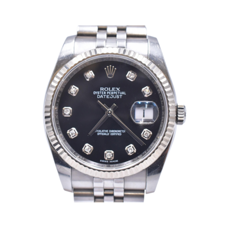 Rolex Datejust 36 Stainless Steel and White Gold Black Diamond Dial 116234G