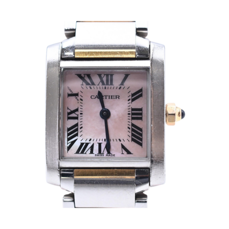 Cartier Tank Francaise Stainless Steel and Gold Pink MOP Roman Dial W51027Q4