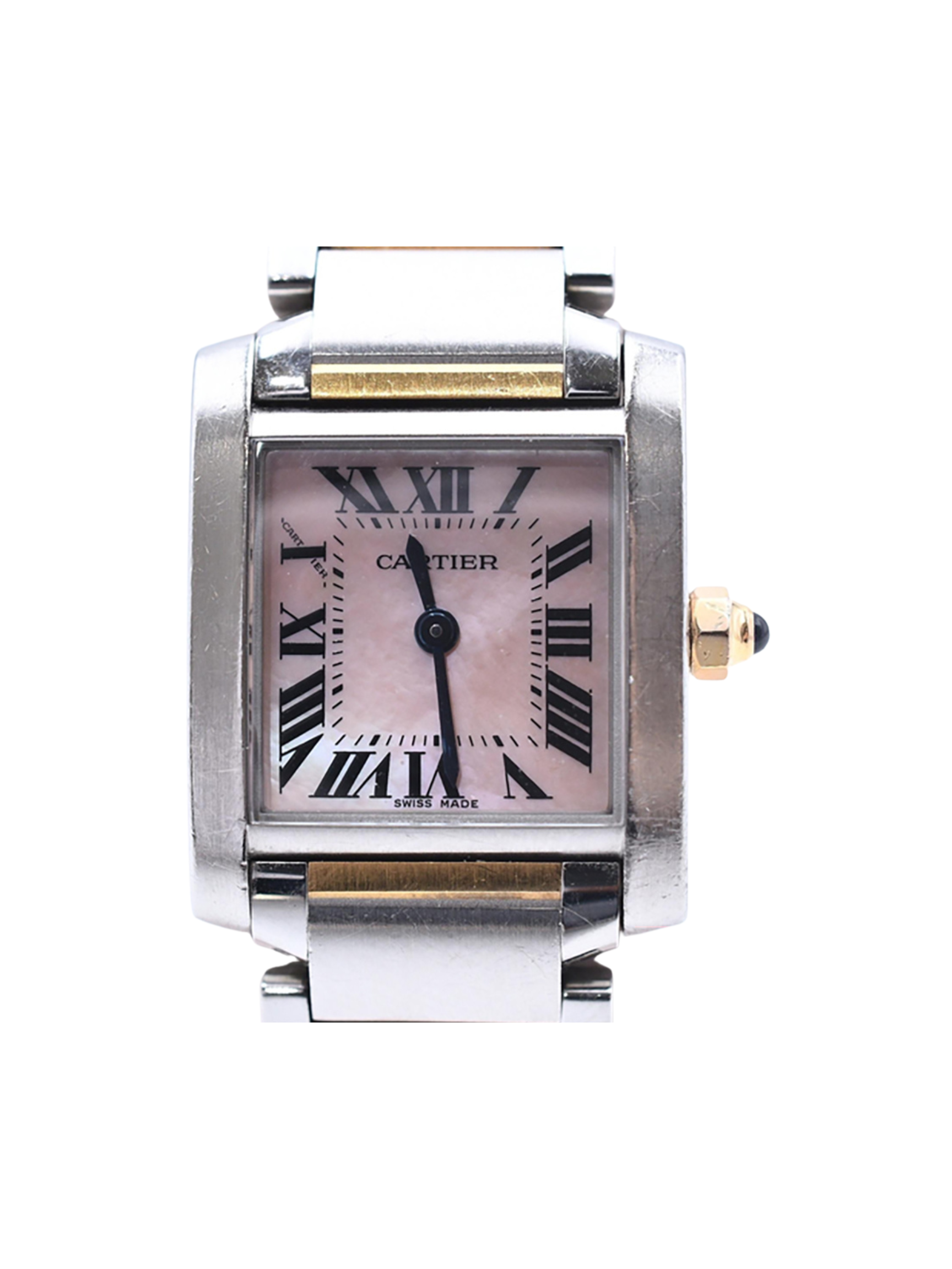 Cartier Tank Francaise Stainless Steel and Gold Pink MOP Roman Dial W51027Q4