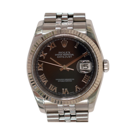 Rolex Datejust 36 Stainless Steel and White Gold Black Roman Dial 116234
