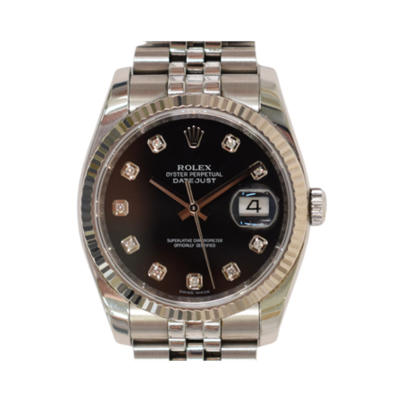 Rolex Datejust 36 Stainless Steel and White Gold Black Diamond Dial 116234G