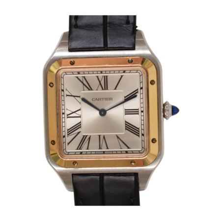 Cartier Santos Dumont Stainless Steel and Rose Gold Silver Roman Dial WGSA0017