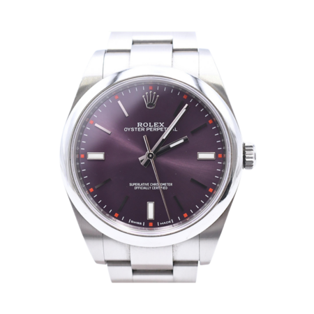 Rolex Oyster Perpetual 39 Stainless Steel Red Grape Dial 114300