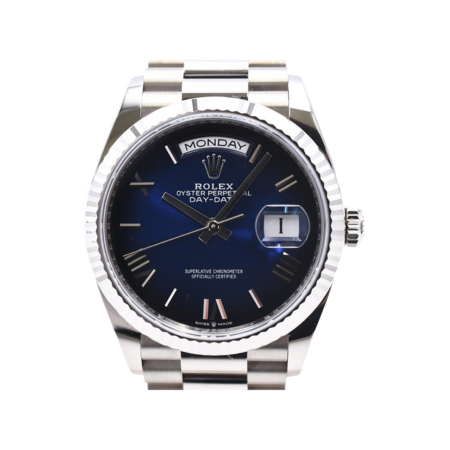 Rolex Day-Date 36 White Gold Blue Ombre Roman Dial 128239