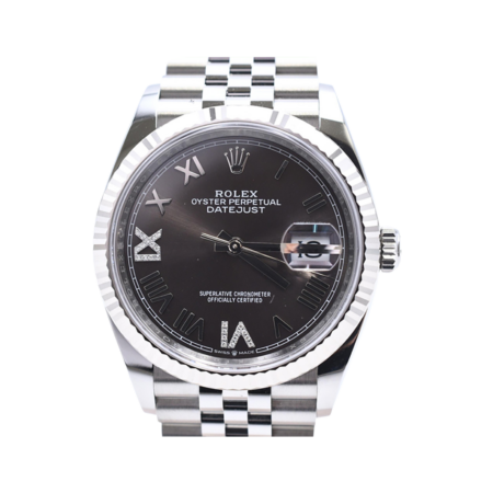 Rolex Datejust 36 Stainless Steel and White Gold Brown Roman VI&IX Diamond Dial 126234