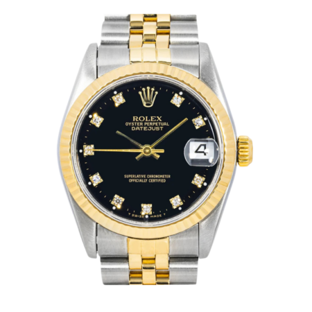 Rolex Datejust Stainless Steel and Yellow Gold Black Diamond Dial 68273