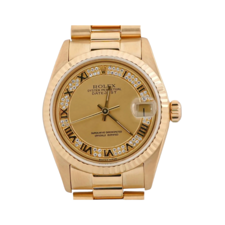 Rolex Datejust Yellow Gold Champagne Roman Diamond Dial 68278