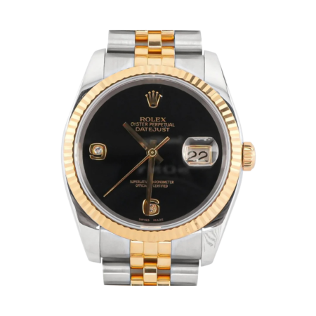 Rolex Datejust 36 Stainless Steel and Yellow Gold Black Onyx 6&9 Dial 116233