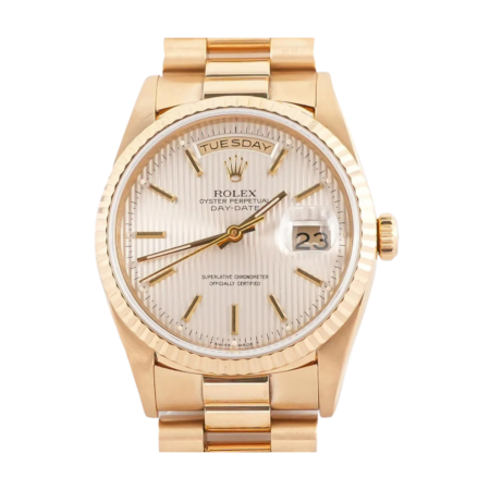 Rolex Day-Date 36 Yellow Gold Silver Stick Dial 18238