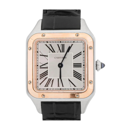 Cartier Santos Dumont Stainless Steel and Rose Gold Silver Roman Dial W2SA0038