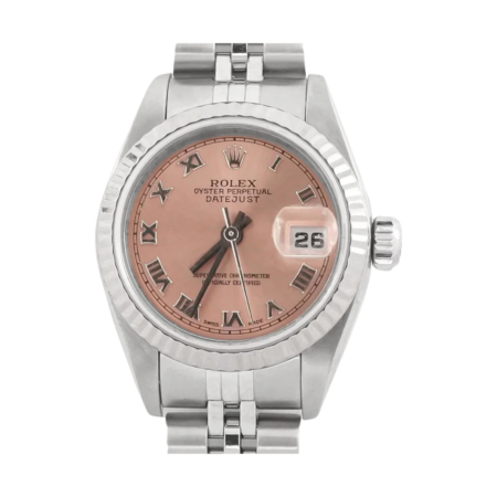 Rolex Lady-Datejust Stainless Steel and White Gold Pink Roman Dial 79174
