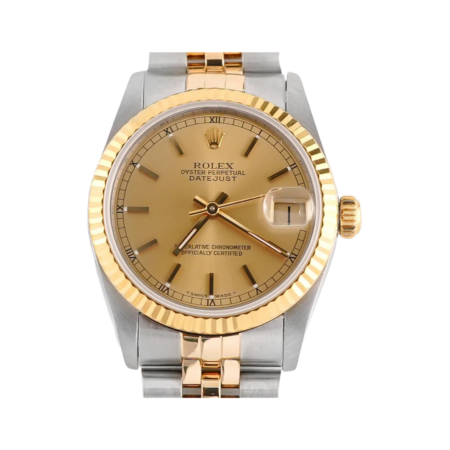 Rolex Datejust Stainless Steel and Yellow Gold Champagne Stick Dial 68273