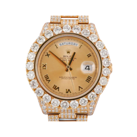 Rolex Day-Date II Yellow Gold Diamond Champagne Roman Dial 218238