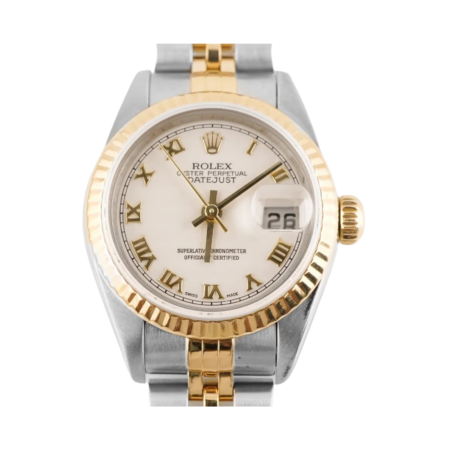 Rolex Lady-Datejust Stainless Steel and Yellow Gold Ivory Pyramid Roman Dial 79173