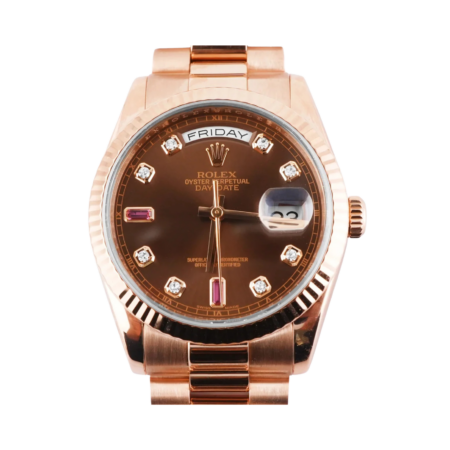Rolex Day-Date Rose Gold Chocolate Brown Diamond Dial 118235
