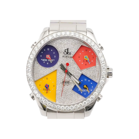 Jacob & Co. 5 Time Zones Stainless Steel Pave Diamond Dial JC-5