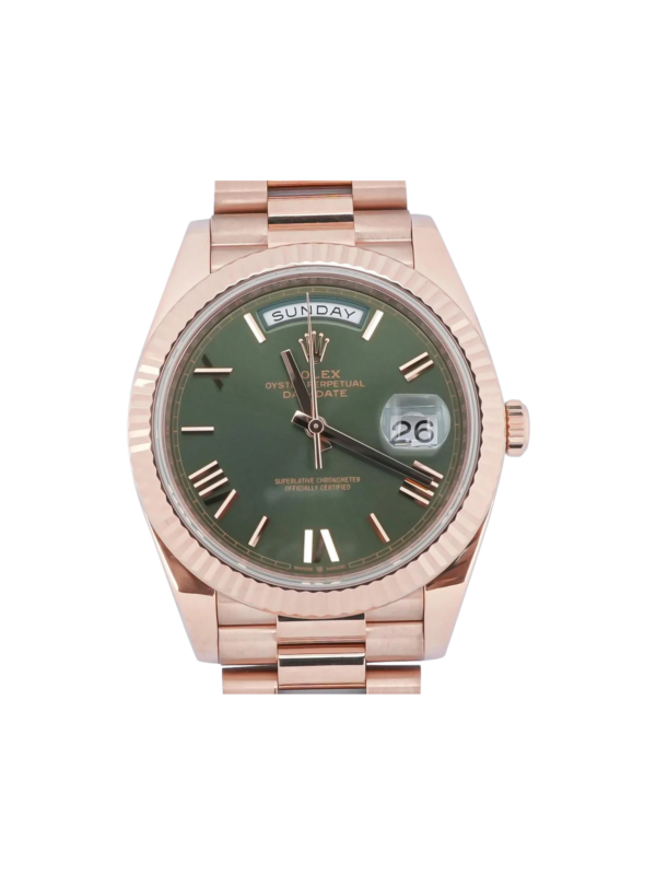 Rolex Day-Date 40 Rose Gold Olive Green Roman Dial 228235