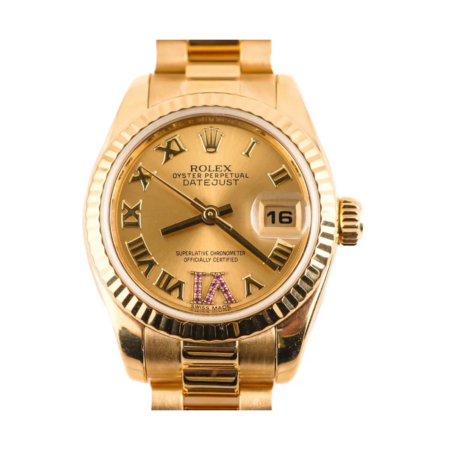 Rolex Lady-Datejust Yellow Gold Champagne Roman Diamond Dial 179178