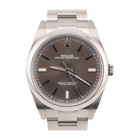 Rolex Oyster Perpetual Stainless Steel Dark Rhodium Stick Dial 114300