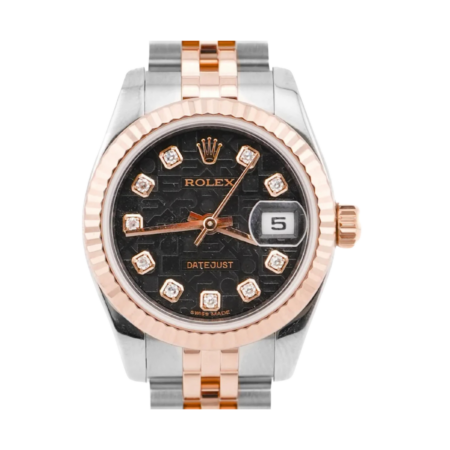 Rolex Lady-Datejust Stainless Steel and Rose Gold Black Jubilee Diamond Dial 179171