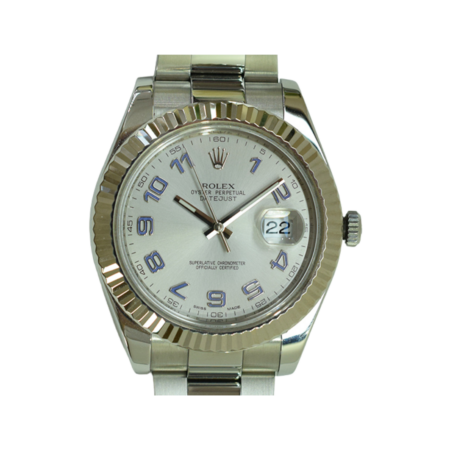 Rolex Datejust II Stainless Steel and White Gold Silver Blue Arabic Dial 116334