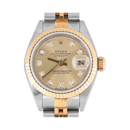 Rolex Lady-Datejust Stainless Steel and Yellow Gold Champagne Diamond Dial 69173